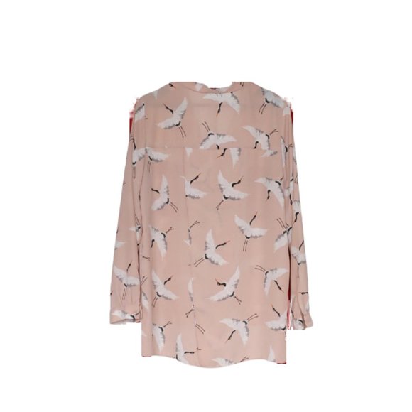 Zara Basics Crane Print Blouse Open Back Button Up Top - Picture 6 of 9